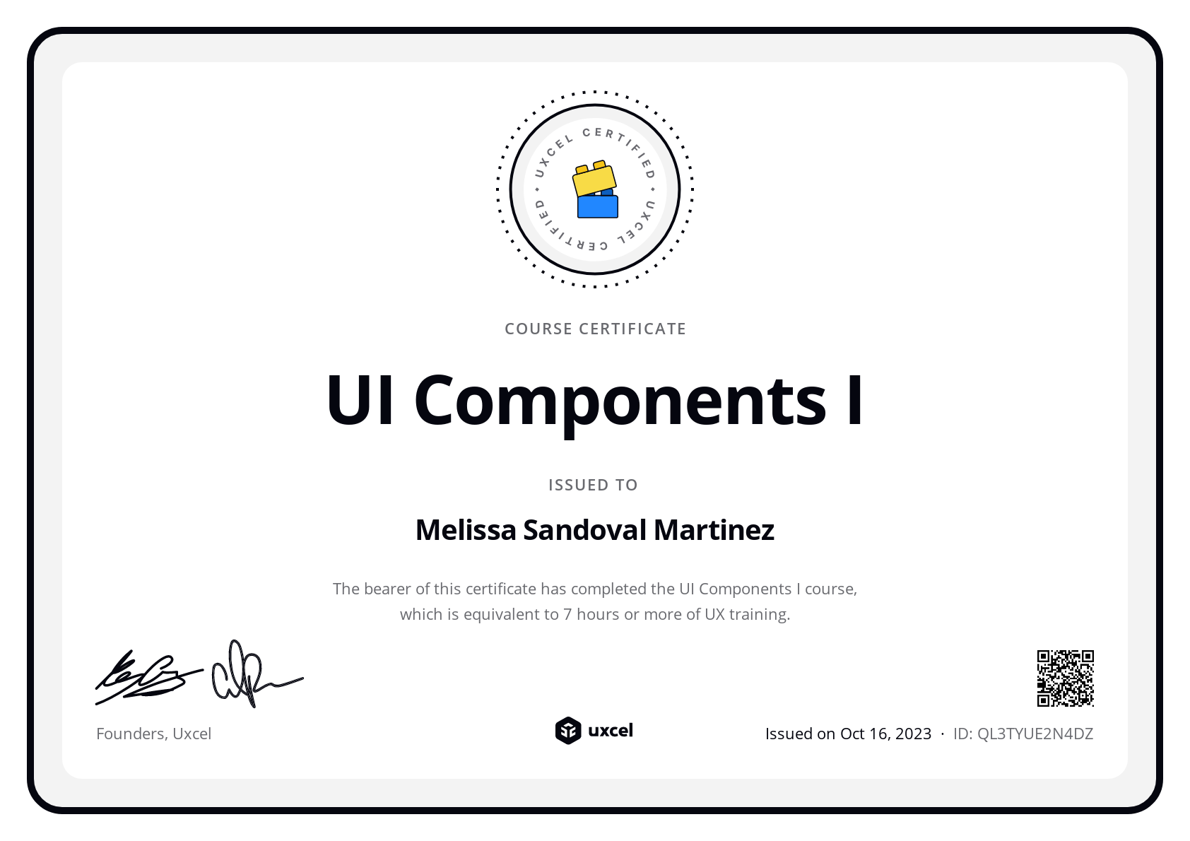Melissa Martinez's certificate
